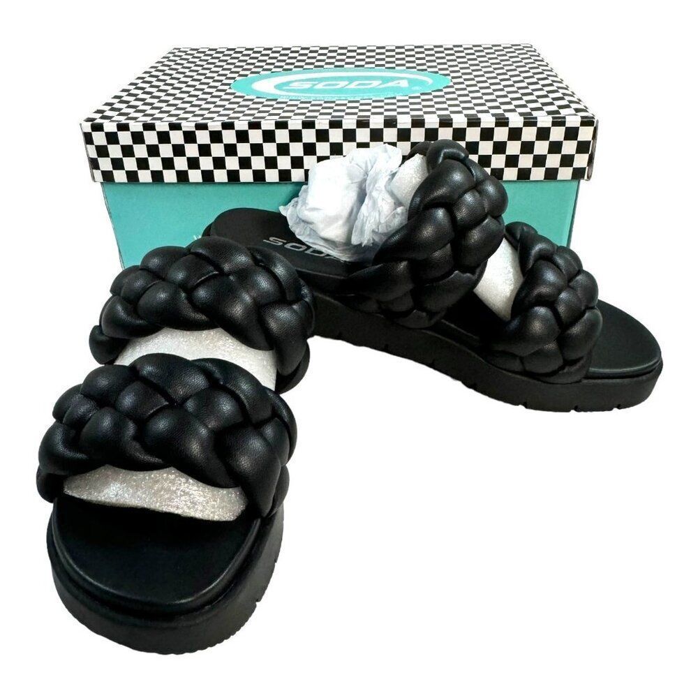 Soda Women's PopUp Black PU Braided Sandals Size 6 Slip On Flip Flop Shoes NEW - Picture 1 of 11